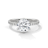 14K White Gold 2.0  CT Round Lab Grown Diamond 6-Prong Solitaire Pave Engagement Ring