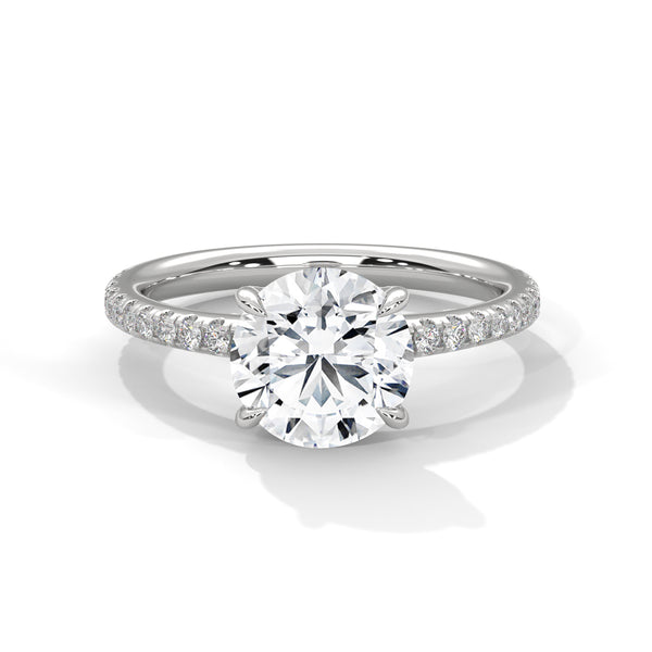 14K White Gold 2.0 CT Round Lab Grown Diamond Solitaire Pave Engagement Ring