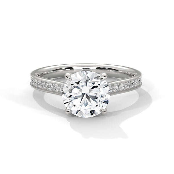 14K White Gold 2.0 CT Round Lab Grown Diamond Solitaire Pave Engagement Ring