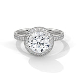 14K White Gold 2.0 CT Round Lab Grown Diamond Halo Pave Engagement Ring