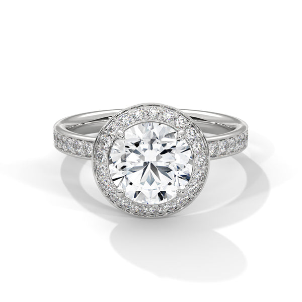 14K White Gold 2.0 CT Round Lab Grown Diamond Halo Pave Engagement Ring
