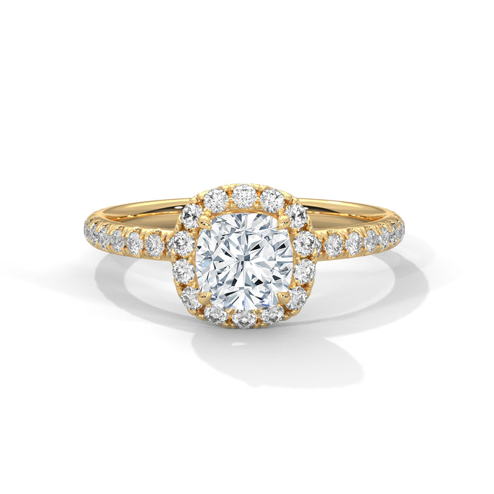 14K White Gold 1.0 CT Cushion Lab Grown Diamond Halo Pave Engagement Ring yellow gold video