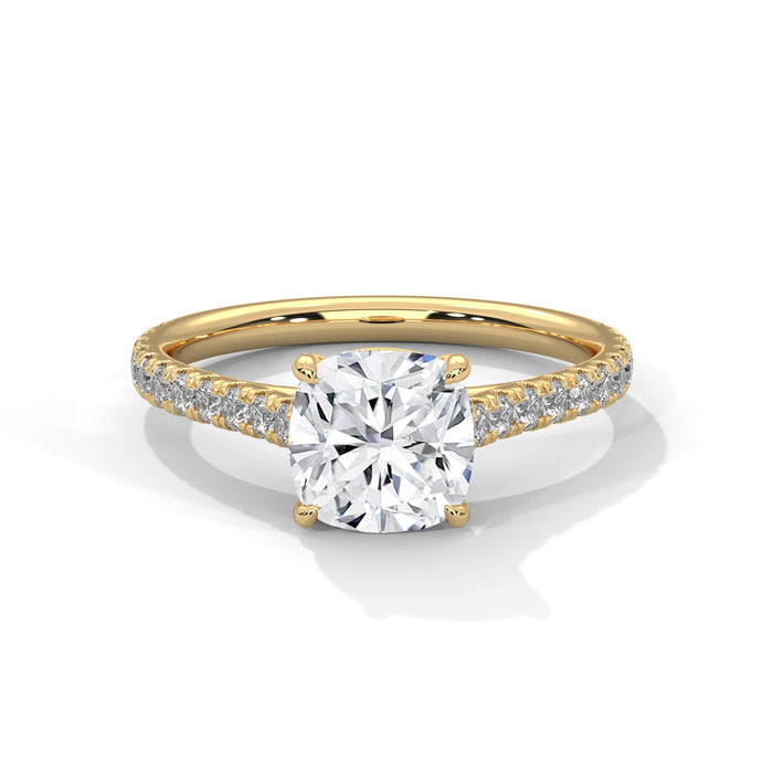 14K White Gold 2.0 CT Cushion Lab Grown Diamond Solitaire Pave Engagement Ring yellow gold video