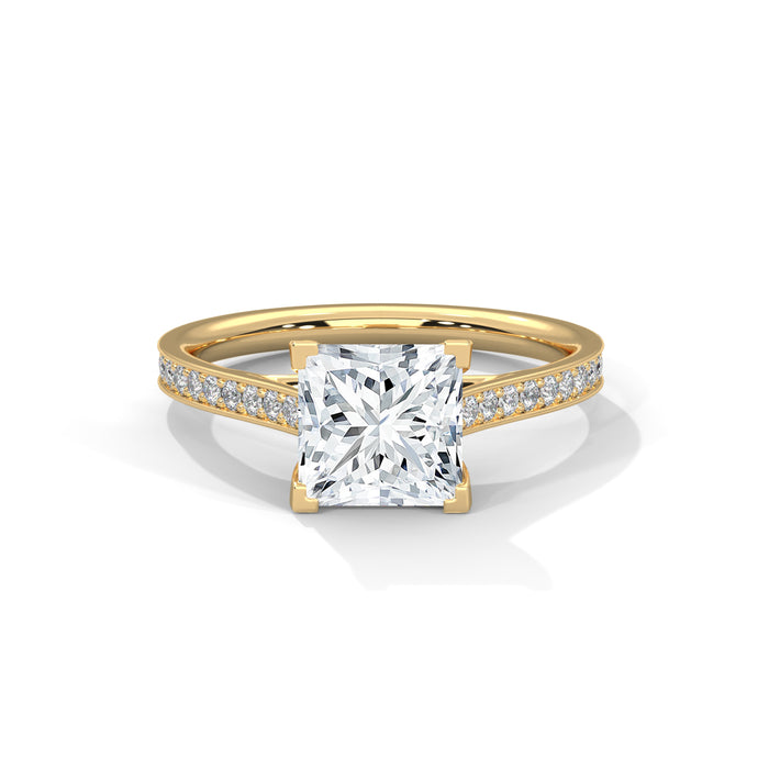 14K White Gold 2.0 CT Princess Lab Grown Diamond Solitaire Pave Engagement Ring yellow gold video