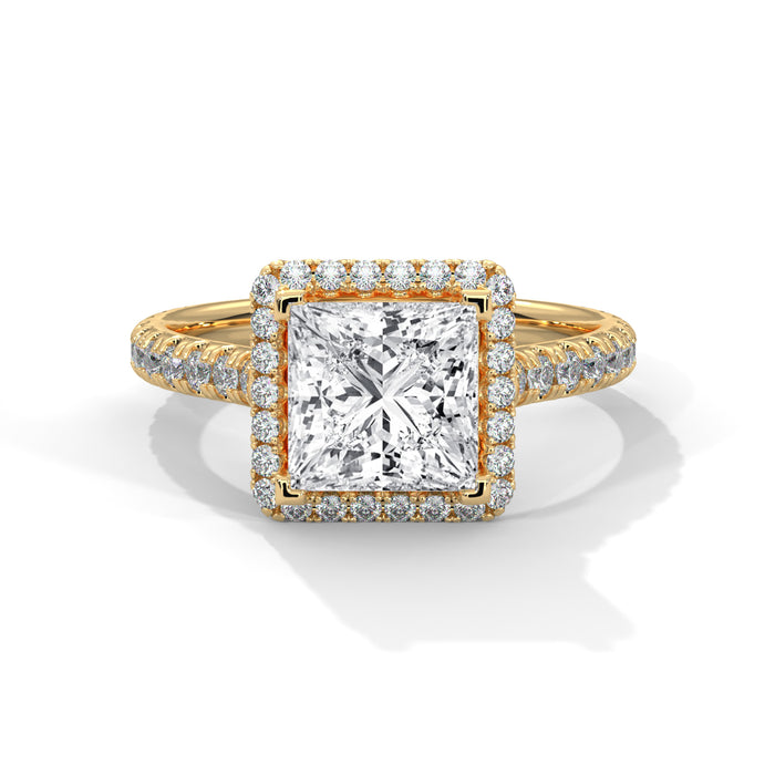 14K White Gold 2.0 CT Princess Lab Grown Diamond Halo Pave Engagement Ring yellow gold video