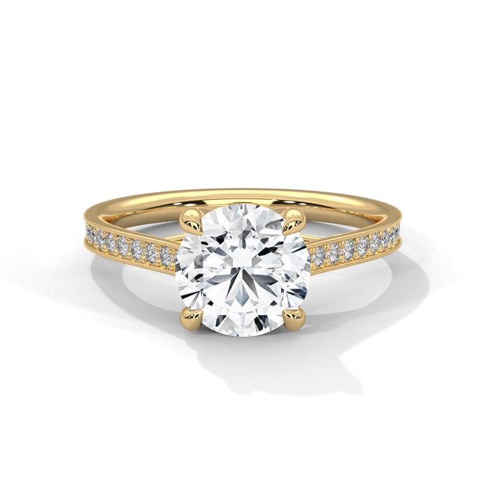 14K White Gold 2.0 CT Round Lab Grown Diamond Solitaire Pave Engagement Ring yellow gold video