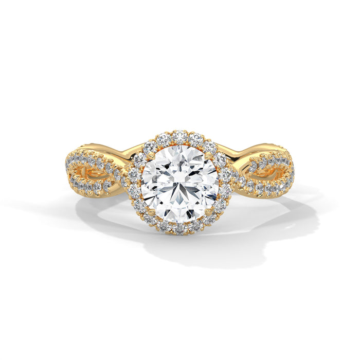 14K White Gold 1.0 CT Round Lab Grown Diamond Halo Twisted Pave Engagement Ring yellow gold video