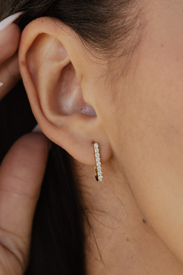 Diamond Long Huggie Earrings