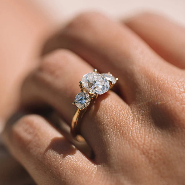 14k Yellow Gold Oval Lab-Grown Diamond Three-Stone Engagement Ring