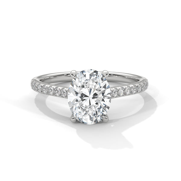 Sparkling 2.0 Carat Oval Lab Grown Diamond Engagement Ring with Pavé Band