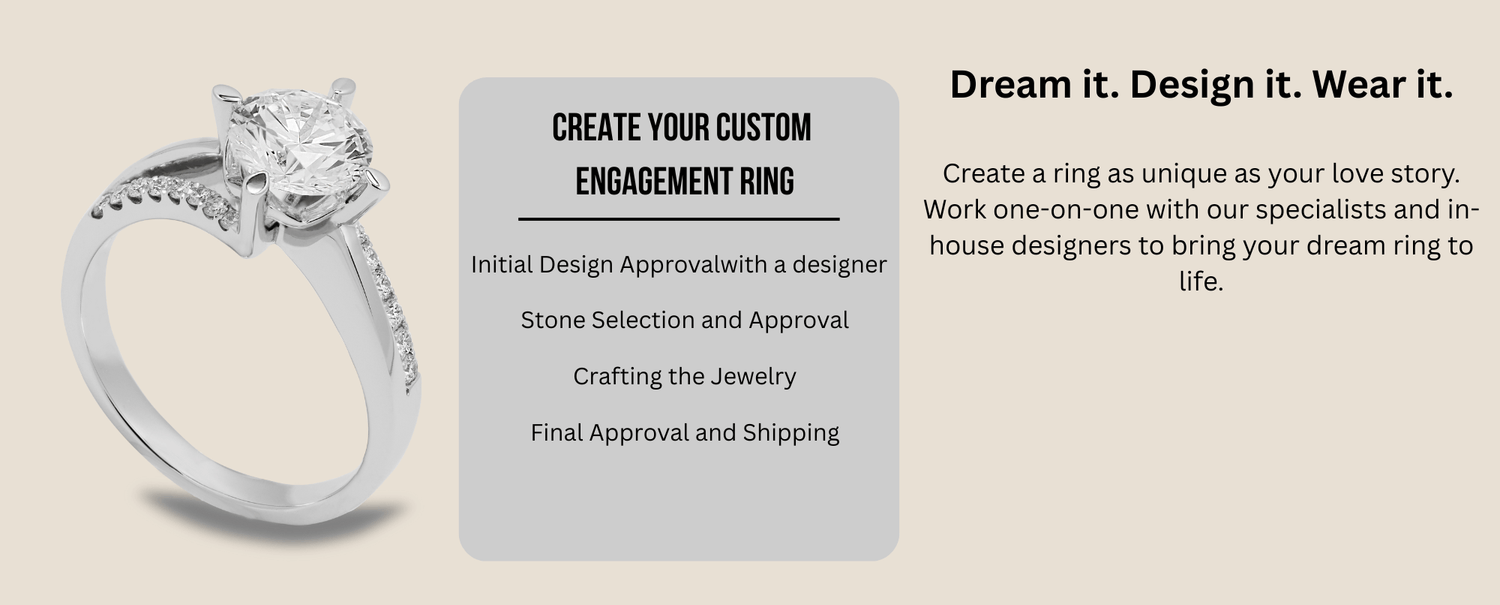 Custom diamond engagement ring with round solitaire and pave band