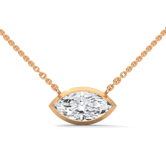 10K White Gold Marquise Lab Grown Diamond Bezel Solitaire Pendant | 0.85 Carat Total Weight rose gold video