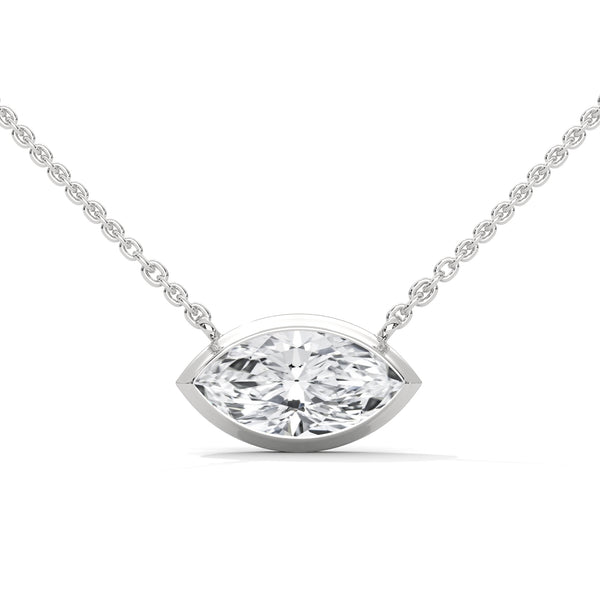 10K White Gold Marquise Lab Grown Diamond Bezel Solitaire Pendant | 0.85 Carat Total Weight