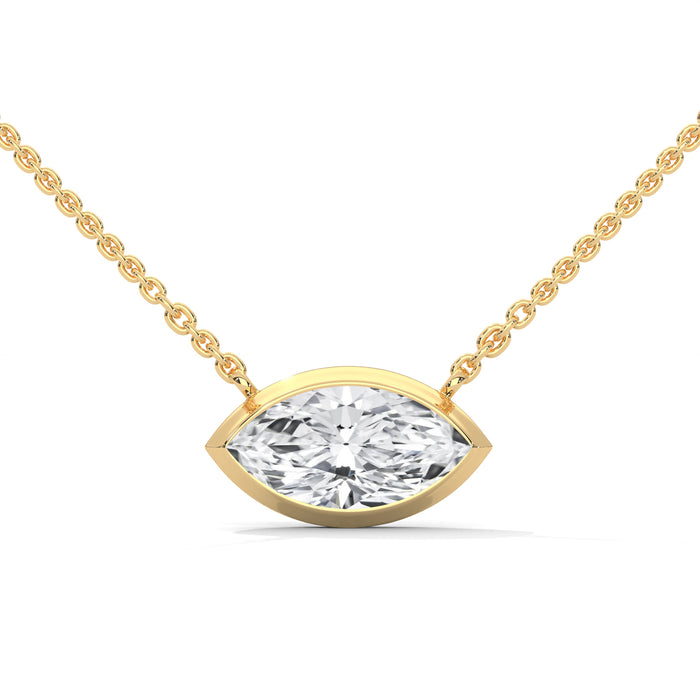10K White Gold Marquise Lab Grown Diamond Bezel Solitaire Pendant | 0.85 Carat Total Weight yellow gold video