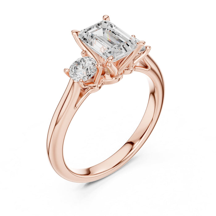 Emerald Lab Grown Diamond Three-Stone Engagement Ring rose gold video