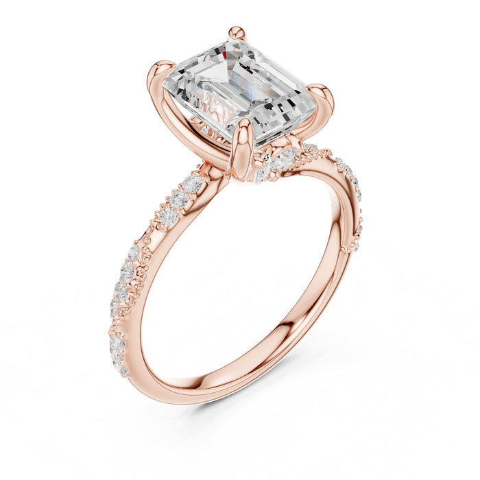Emerald Lab Grown Diamond Side-Stone Engagement Ring rose gold video