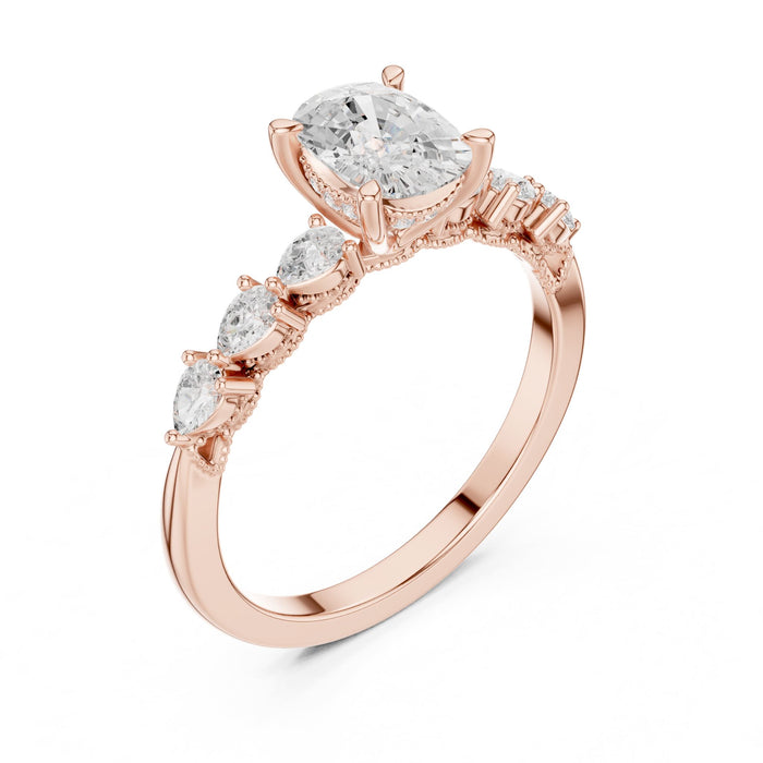 Oval Lab Grown Diamond Side-Stone Engagement Ring rose gold video