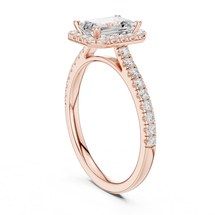 Emerald Lab Grown Diamond Halo Engagement Ring yellow gold video