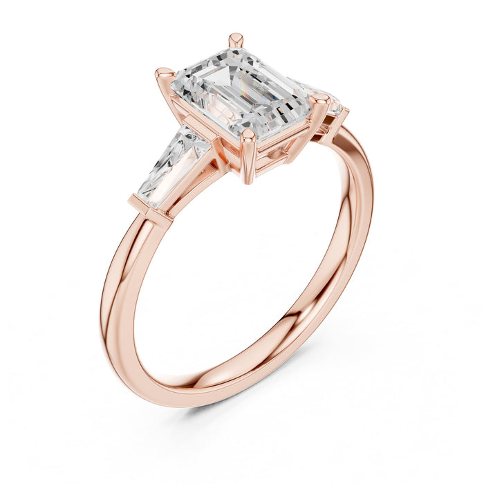 Emerald Lab Grown Diamond Three-Stone Engagement Ring rose gold video