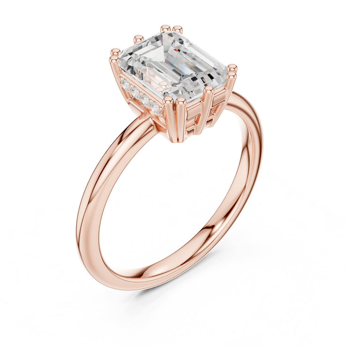 Emerald Lab Grown Diamond Hidden-Halo Engagement Ring rose gold video