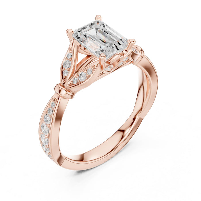 Emerald Lab Grown Diamond Side-Stone Engagement Ring rose gold video