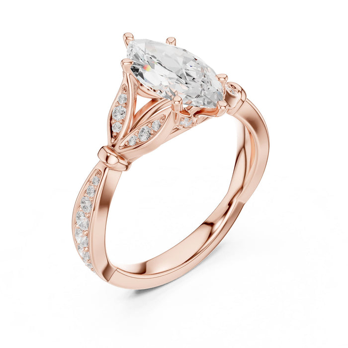 Marquise Lab Grown Diamond Side-Stone Engagement Ring rose gold video