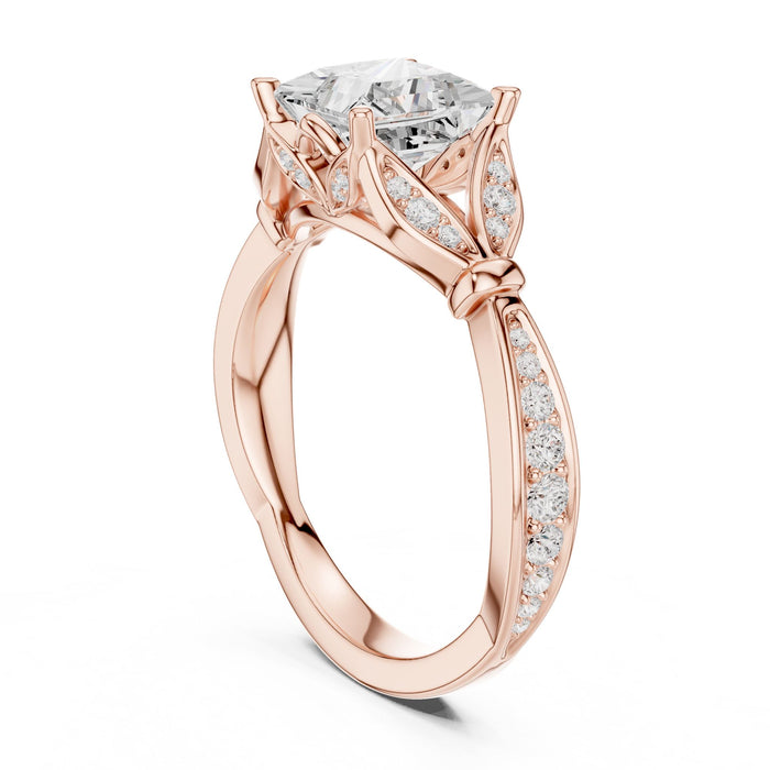 Princess Lab Grown Diamond Side-Stone Engagement Ring yellow gold video