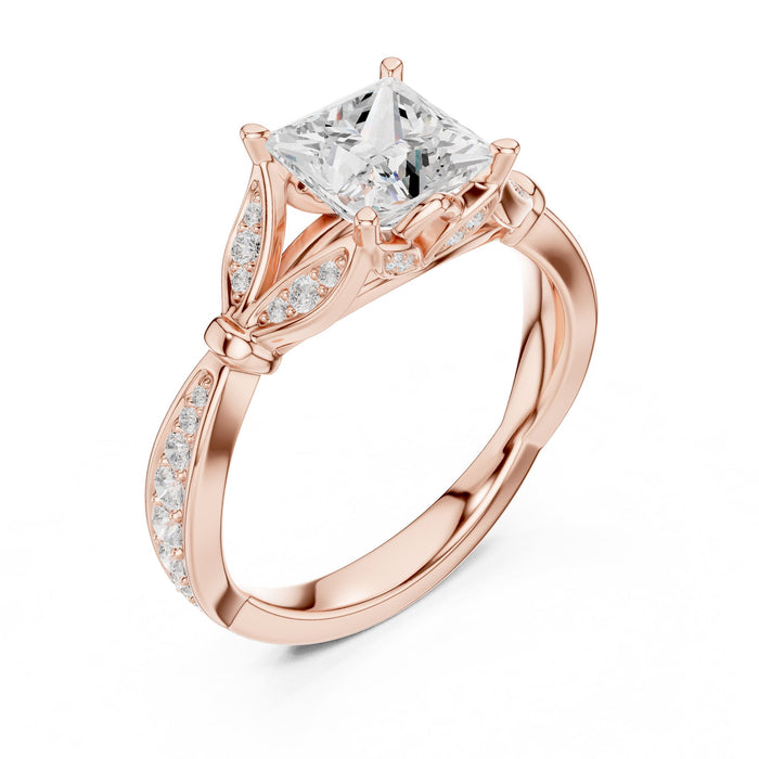 Princess Lab Grown Diamond Side-Stone Engagement Ring rose gold video