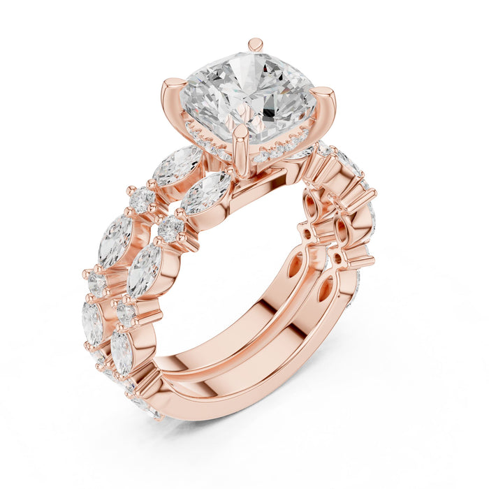 Cushion Lab Grown Diamond Side-Stone Engagement Ring rose gold video