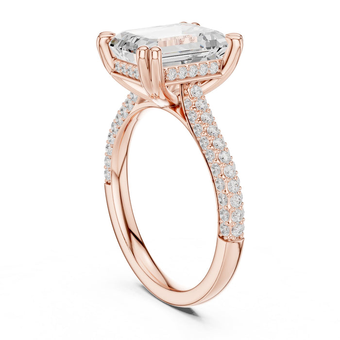 Emerald Lab Grown Diamond Pave Engagement Ring yellow gold video
