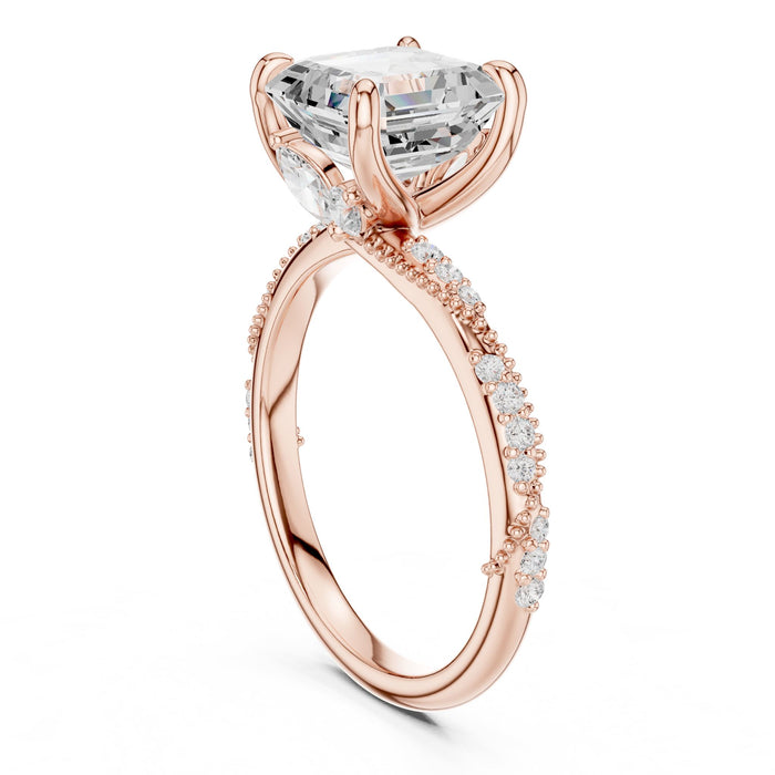 Asscher Lab Grown Diamond Side-Stone Engagement Ring yellow gold video