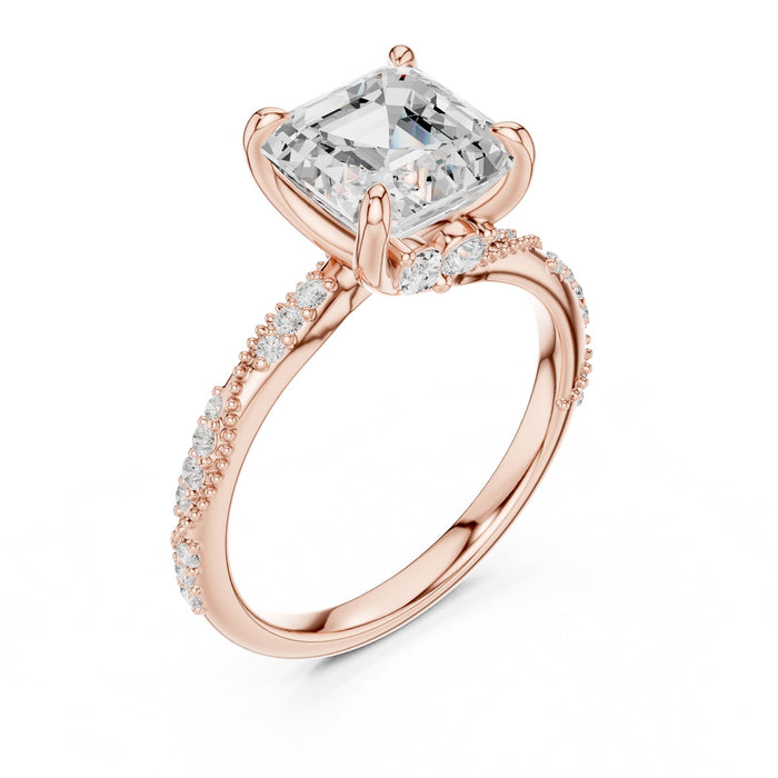 Asscher Lab Grown Diamond Side-Stone Engagement Ring rose gold video