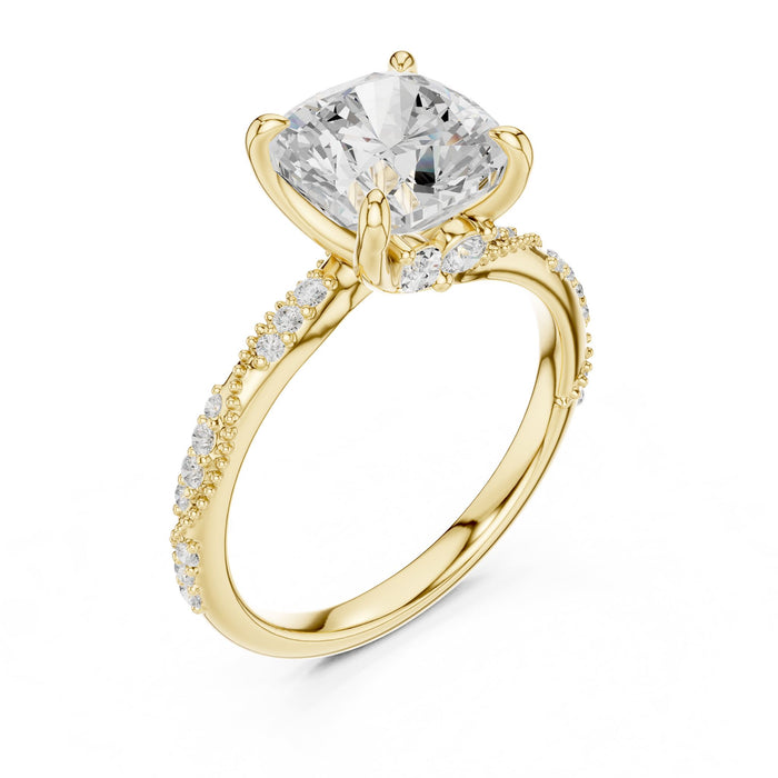 Cushion Lab Grown Diamond Side-Stone Engagement Ring yellow gold video