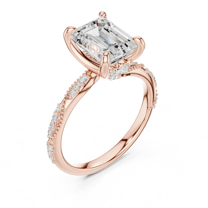 Emerald Lab Grown Diamond Side-Stone Engagement Ring rose gold video