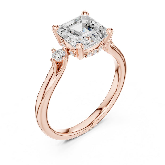 Asscher Lab Grown Diamond Side-Stone Engagement Ring rose gold video