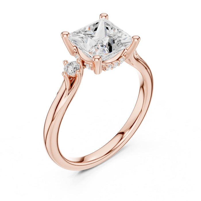 Princess Lab Grown Diamond Side-Stone Engagement Ring rose gold video