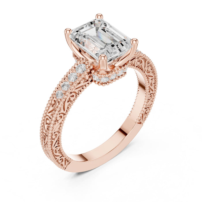 Emerald Lab Grown Diamond Vintage Engagement Ring rose gold video