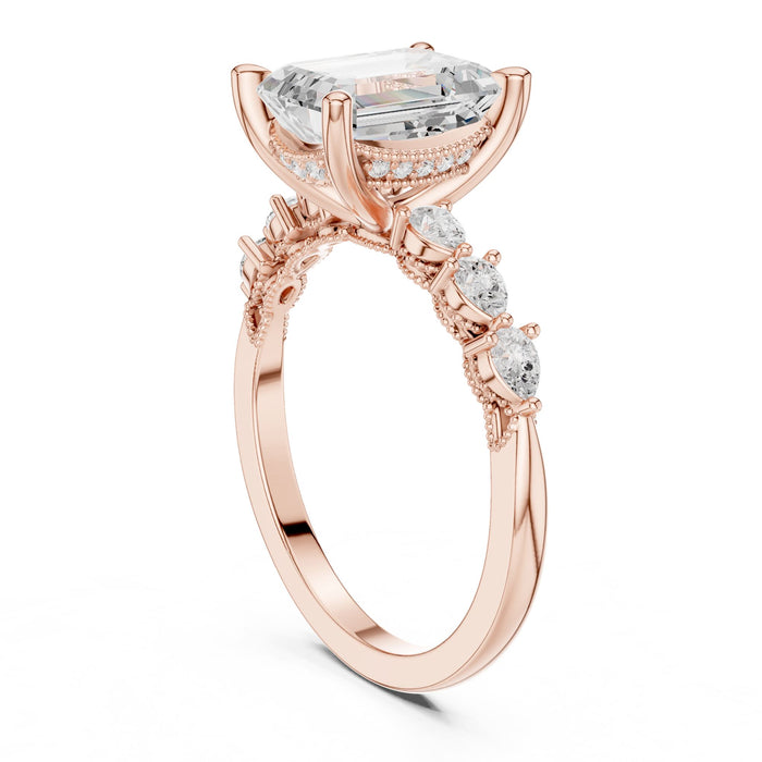 Emerald Lab Grown Diamond Side-Stone Engagement Ring yellow gold video