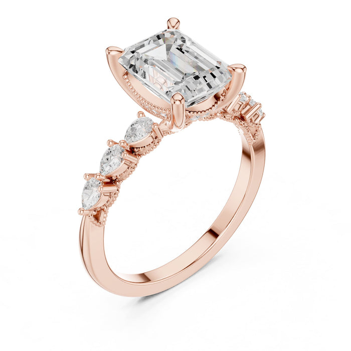 Emerald Lab Grown Diamond Side-Stone Engagement Ring rose gold video