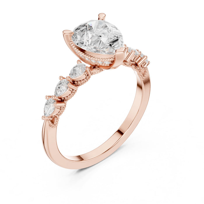 Pear Lab Grown Diamond Side-Stone Engagement Ring rose gold video