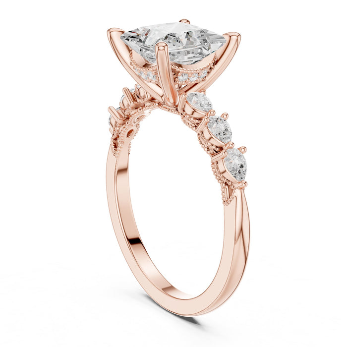 Princess Lab Grown Diamond Side-Stone Engagement Ring yellow gold video