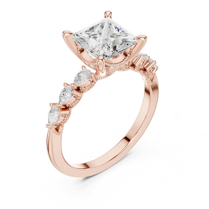 Princess Lab Grown Diamond Side-Stone Engagement Ring rose gold video