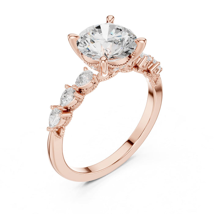 Round Lab Grown Diamond Side-Stone Engagement Ring rose gold video