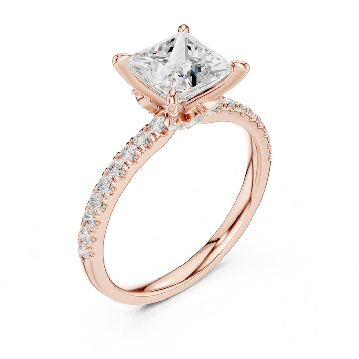 Princess Lab Grown Diamond Side-Stone Engagement Ring rose gold video