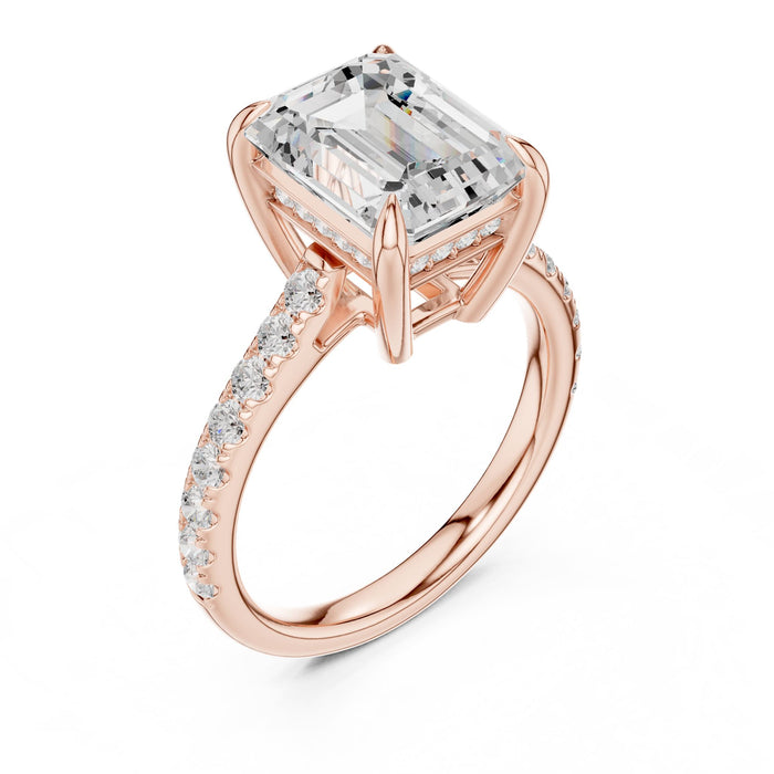 Emerald Lab Grown Diamond Hidden-Halo Engagement Ring rose gold video