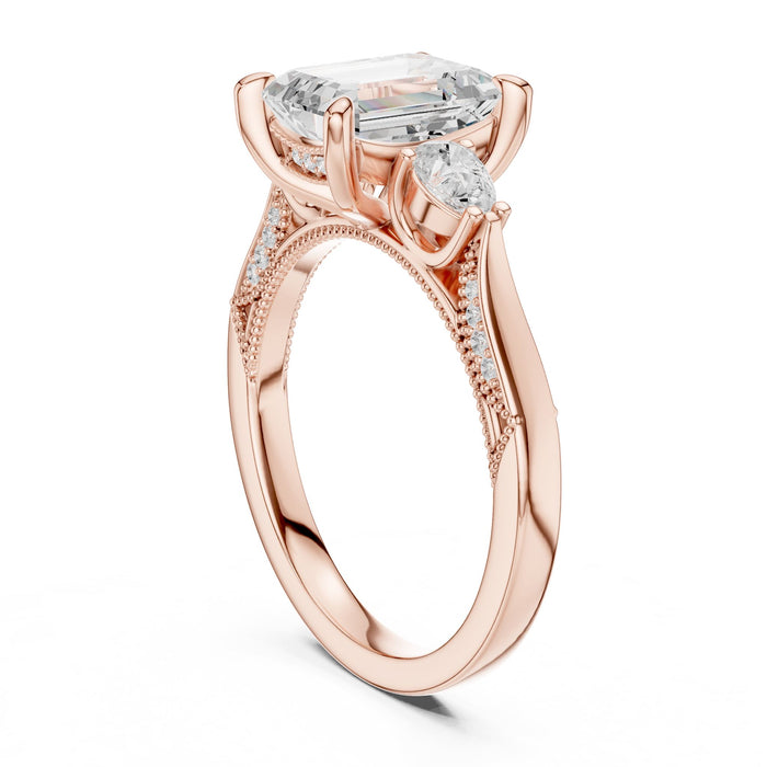 Emerald Lab Grown Diamond Three-Stone Engagement Ring yellow gold video