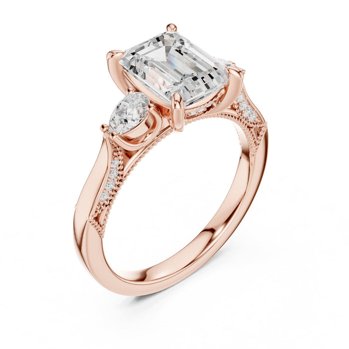 Emerald Lab Grown Diamond Three-Stone Engagement Ring rose gold video