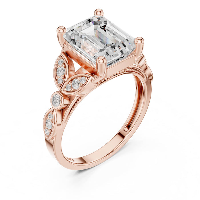 Emerald Lab Grown Diamond Vintage Engagement Ring rose gold video