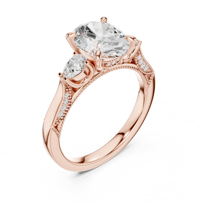 Oval Lab Grown Diamond Three-Stone Engagement Ring rose gold video