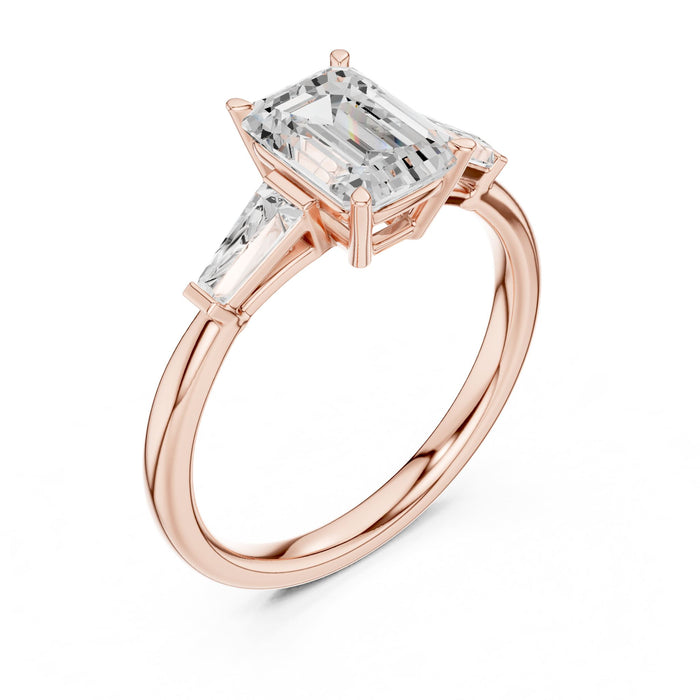 Emerald Lab Grown Diamond Three-Stone Engagement Ring rose gold video